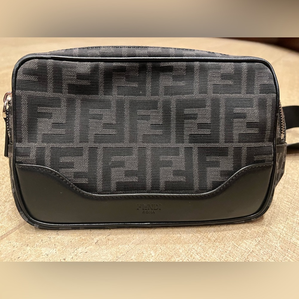 Fendi FF, Embossed fabric bag with leather accents